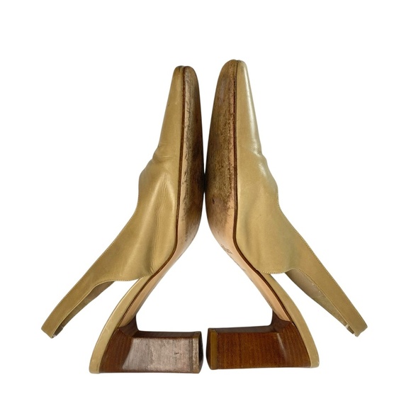 MAX MARA - Slingback Leather Sandals Block Heel Beige Size 38.5 - Picture 3 of 13